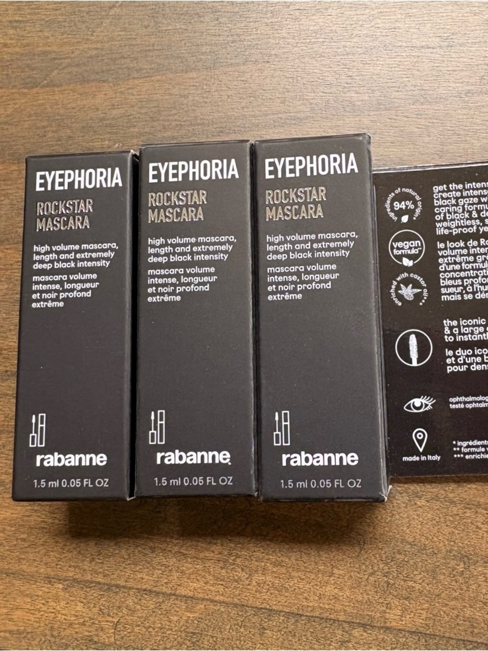New 3 RABANNE Rockstar 24h Volumizing Mascara Deepest Black .05 Oz Each